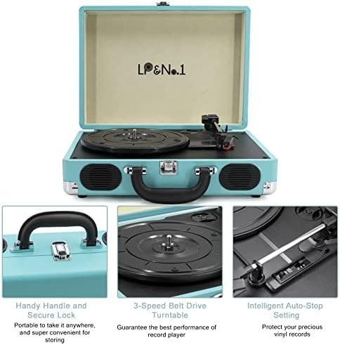 LP&No.1 Portable Suitcase Turntable with Stereo Speaker,3 Speeds Belt-Drive - Image 5