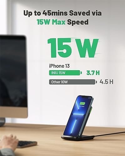 INIU Wireless Charger, 15W Fast Wireless Charging Station with Sleep-Friendly - Image 2