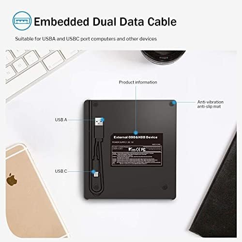 ORIGBELIE External DVD Drive, CD Drive USB 3.0 Typle C CD/DVD ROM +/-RW Adapter - Image 7