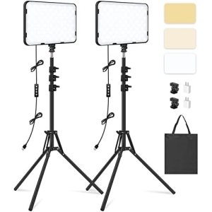 2 Pack LED Video Light with 63'' Tripod Stand, Obeamiu 2500-8500K Dimmable