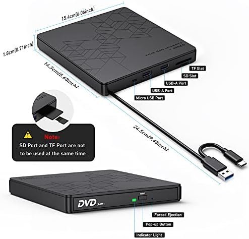 ORIGBELIE External DVD Drive, CD Drive USB 3.0 Typle C CD/DVD ROM +/-RW Adapter - Image 6