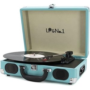 LP&No.1 Portable Suitcase Turntable with Stereo Speaker,3 Speeds Belt-Drive