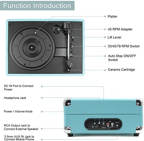LP&No.1 Portable Suitcase Turntable with Stereo Speaker,3 Speeds Belt-Drive - Image 2