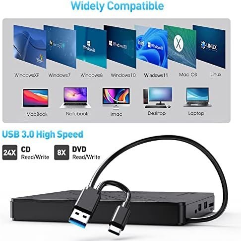 ORIGBELIE External DVD Drive, CD Drive USB 3.0 Typle C CD/DVD ROM +/-RW Adapter - Image 5