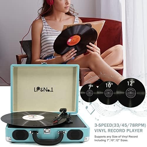 LP&No.1 Portable Suitcase Turntable with Stereo Speaker,3 Speeds Belt-Drive - Image 3
