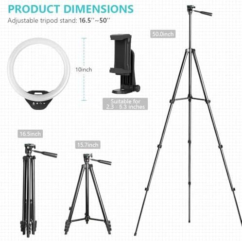 Sensyne 10'' Ring Light with 50'' Extendable Tripod Stand, LED Circle Lights - Image 6