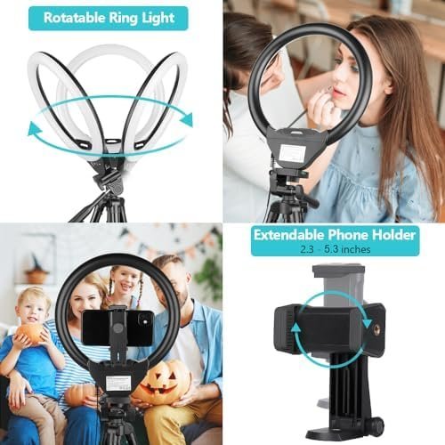 Sensyne 10'' Ring Light with 50'' Extendable Tripod Stand, LED Circle Lights - Image 5