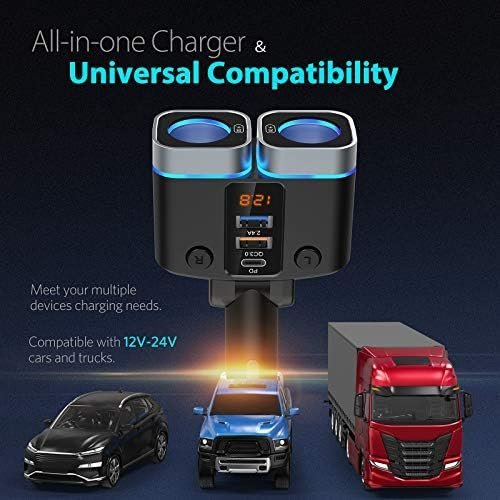Nulaxy 150W Cigarette Lighter Adapter, 2 Sockets Cigarette Lighter Splitter - Image 4