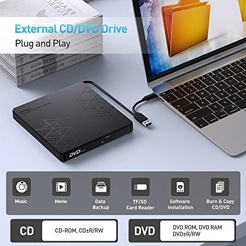 ORIGBELIE External DVD Drive, CD Drive USB 3.0 Typle C CD/DVD ROM +/-RW Adapter - Image 2