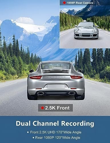 Dash Cam Front and Rear Camera, Otovoda 3Inch Screen WiFi Dash cam, 2.5K+1080P - Image 3