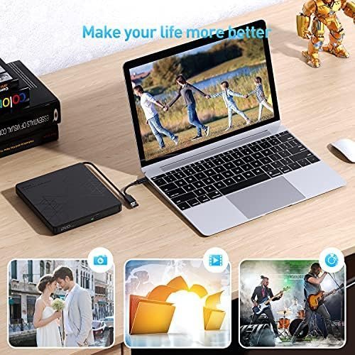ORIGBELIE External DVD Drive, CD Drive USB 3.0 Typle C CD/DVD ROM +/-RW Adapter - Image 4
