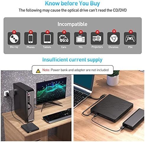 ORIGBELIE External DVD Drive, CD Drive USB 3.0 Typle C CD/DVD ROM +/-RW Adapter - Image 9