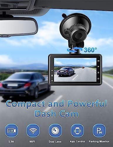 Dash Cam Front and Rear Camera, Otovoda 3Inch Screen WiFi Dash cam, 2.5K+1080P - Image 2